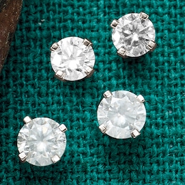 14K Gold 2-Pair Simple Diamond-Stud Earrings, , large