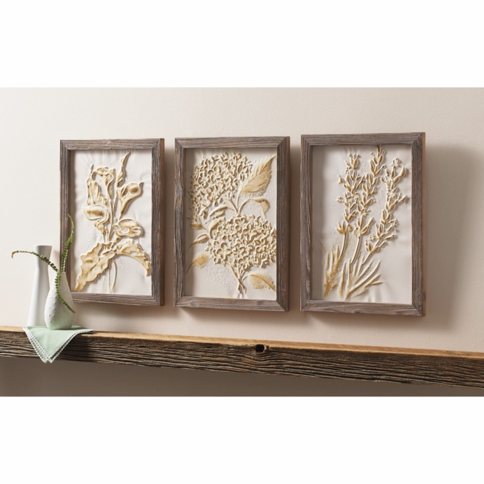 Set of 3 Floral Embossed Wall Art, , large
