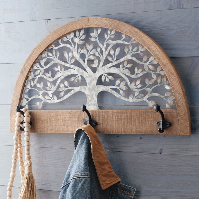 Carved Metal Tree Wall Hooks, , large