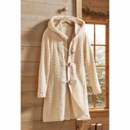 Faux-Fur Cable Hooded Cardigan, , large