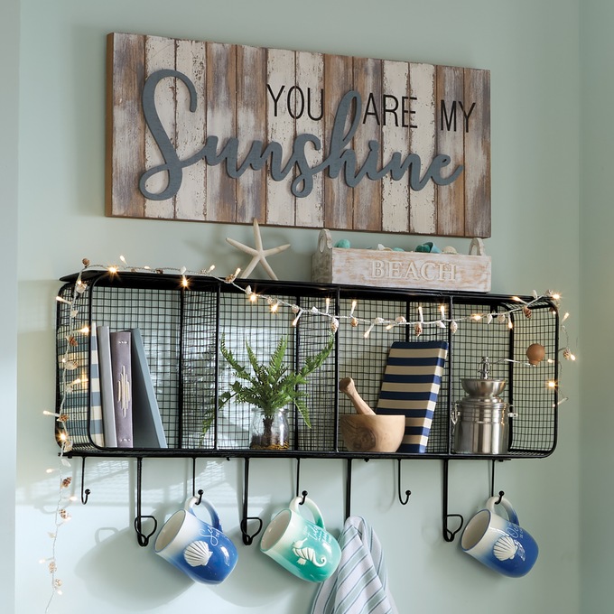 Wire Wall Shelf with Hooks, , large