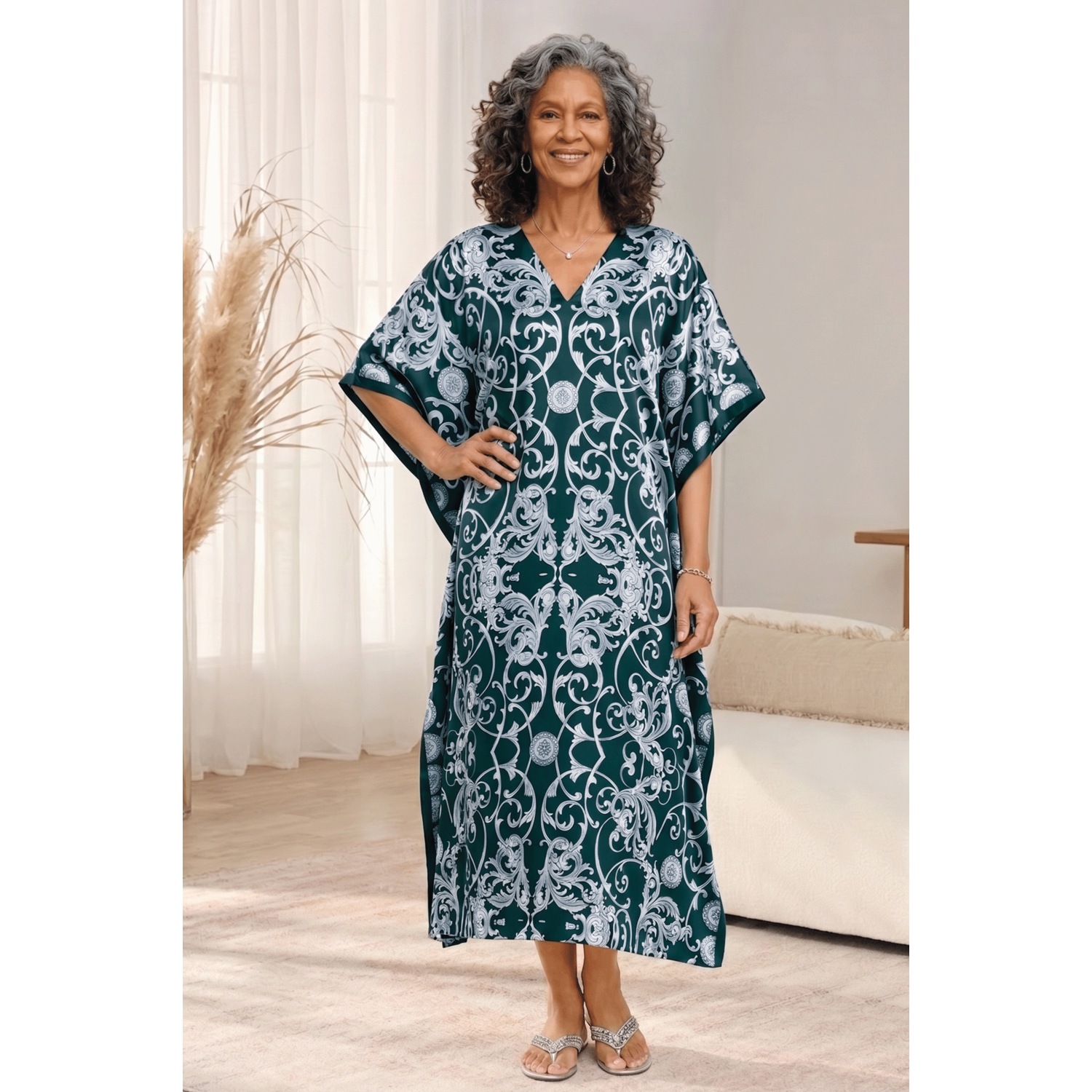 Alluring Long Caftan with V-Neck | Seventh Avenue