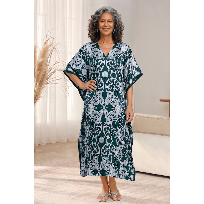 Alluring Long Caftan with V-Neck, Twilight Teal, large