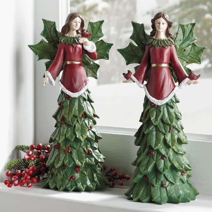 Set of 2 Christmas Holly Angels, , large