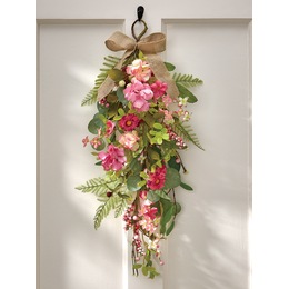 Pink Teardrop Swag with Burlap Bow, , large
