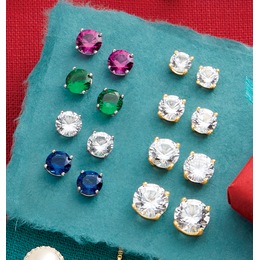 4-Pair Lab-Created Stud Earring Set, , large