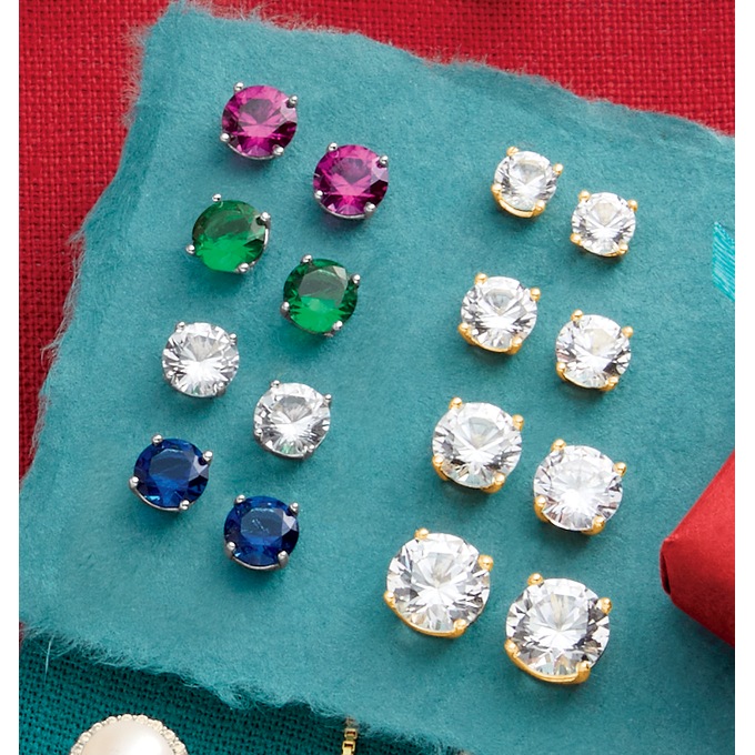 4-Pair Lab-Created Stud Earring Set, , large