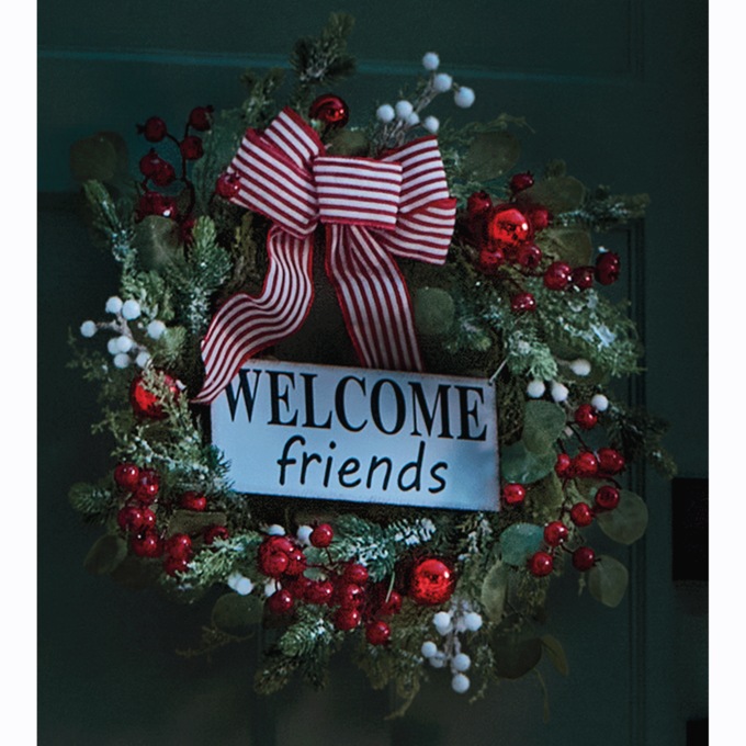 Welcome Friends Holiday Berry Wreath, , large