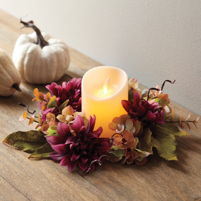 Fall Floral Candle Ring With Led Candle, , large