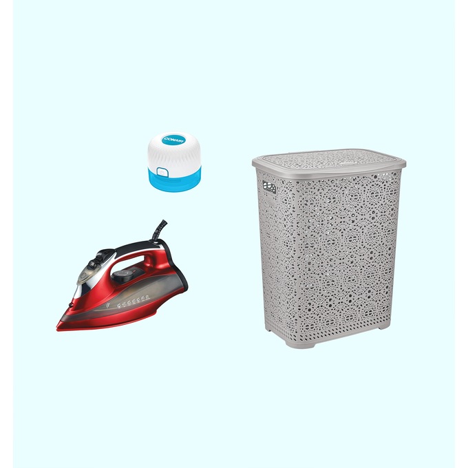 Hamilton Beach Durathon Digital Nonstick Iron, Conair Fabric Shaver and Lacy Laundry Hamper - Buy All and Save, , large