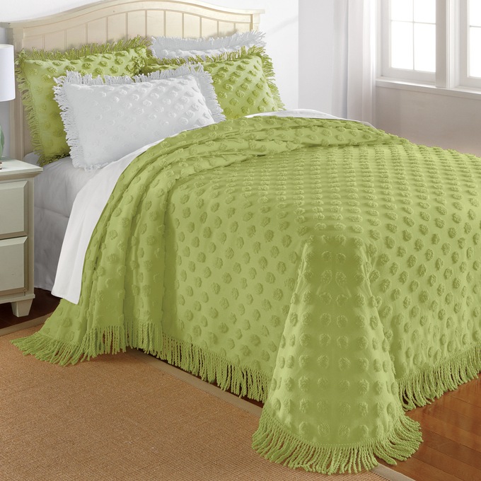 Chenille Dot Bedspread, Green, large
