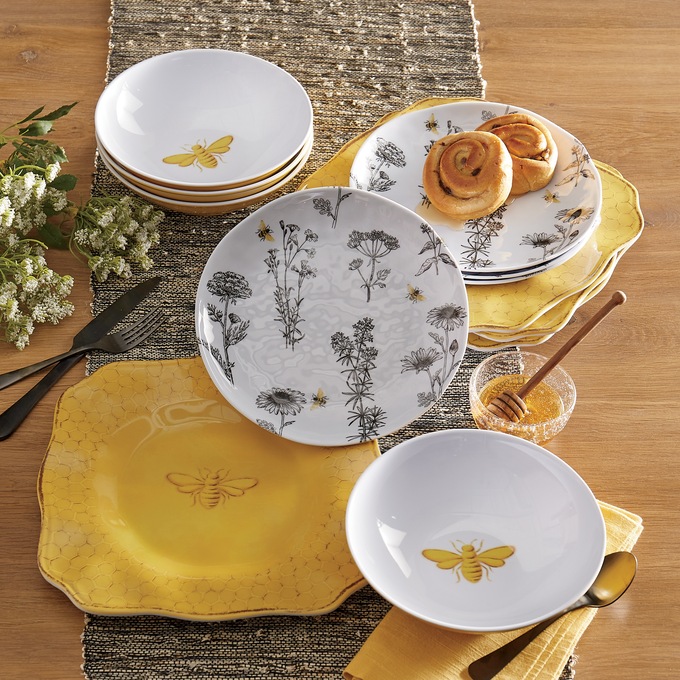 12-Piece Floral Bee Melamine Dinnerware Set, , large