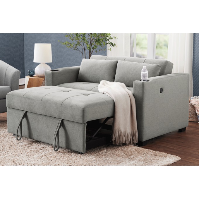Convertible Loveseat with USB and Cupholders, Gray, large