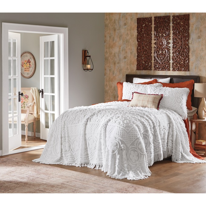 Emily Tufted Floral Cotton Chenille Sham, White, large
