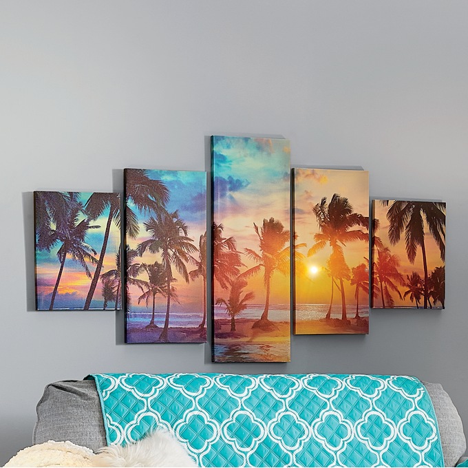 5-Piece Lit Beach Sunset Canvas Set, , large