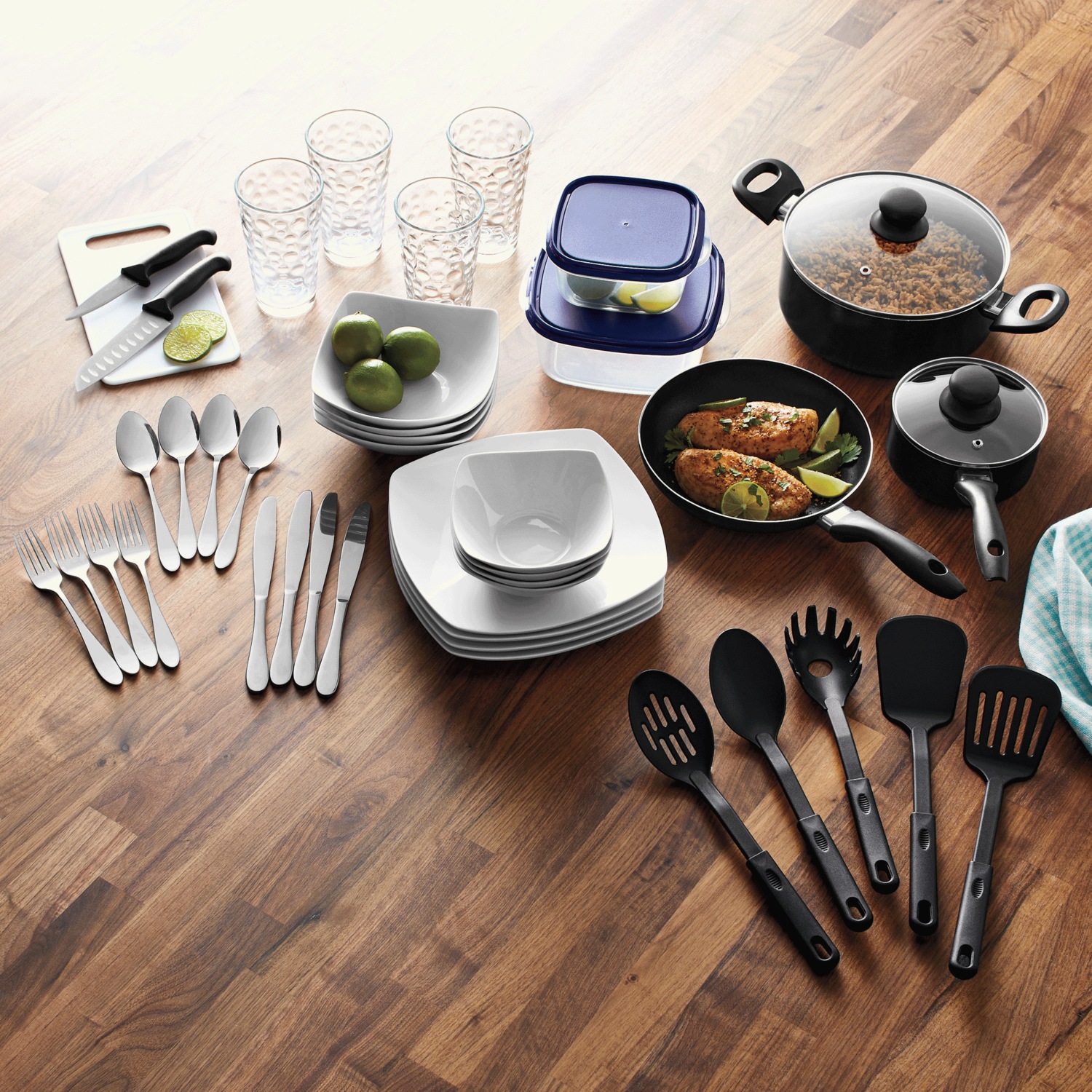 All U Need 45-Piece Combo Cookware & Dinnerware Set | Seventh Avenue