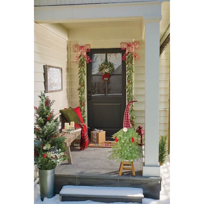 Lit Mixed Christmas Florals in Basket and Garlands, , large