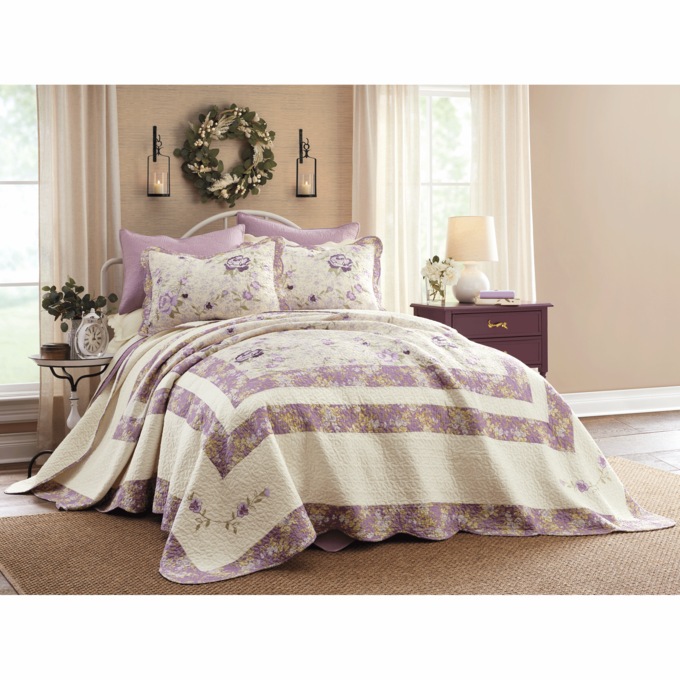 Tabitha Embroidered Floor-Length Quilt and Sham, , large