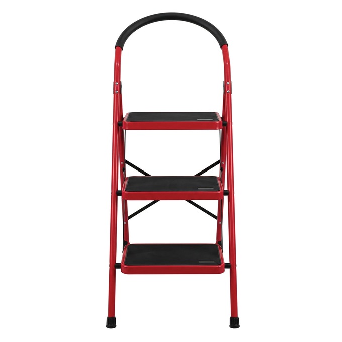 3-Step Folding Ladder, Red, large