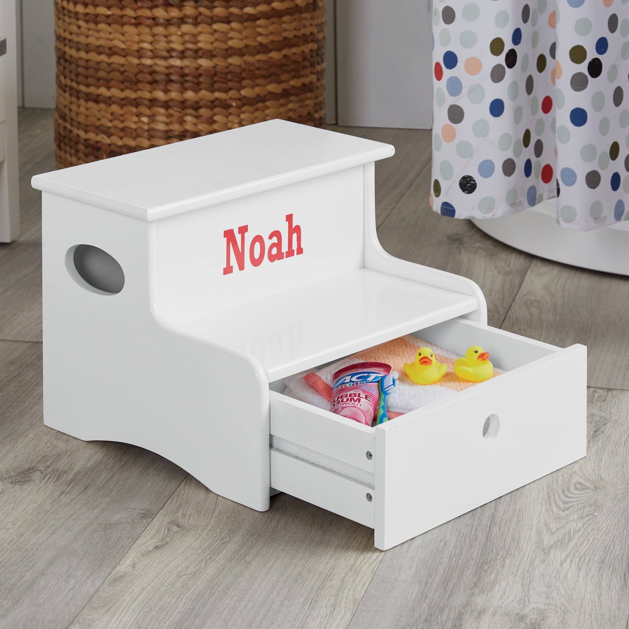 Kids&rsquo; Storage Step Stool, White, large