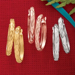 3-Pair Diamond-Cut Hoop Set, , large