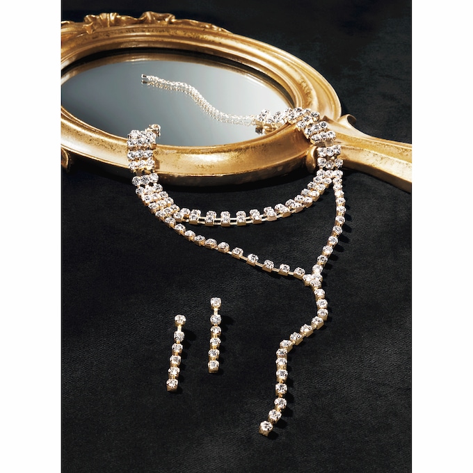 Crystal Multi-Strand Y Necklace & Earring Set, , large