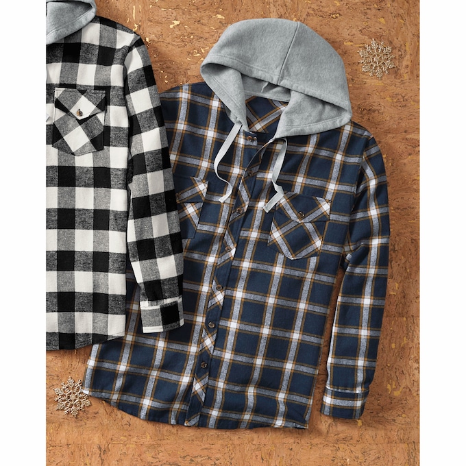 Men's Cotton Flannel with Fleece Hoodie, , large