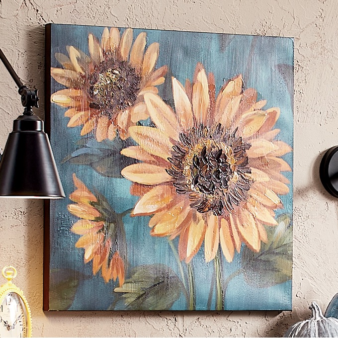 Teal Background Sunflower Canvas, , large