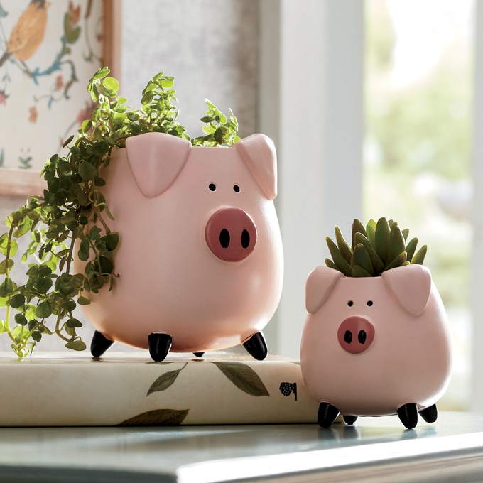 Set of 2 Piglet Planters, , large