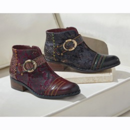 Spring Step Georgiana Leather and Faux-Suede Buckle Bootie for Women with 1.5&quot; Heel, , large