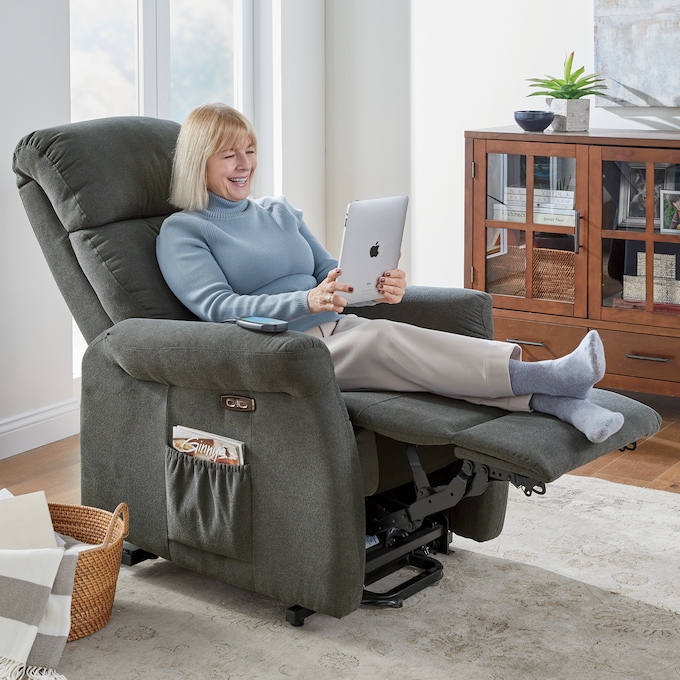 Lay-Flat Powered Lift Recliner, Charcoal, large