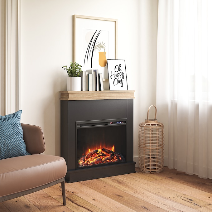 Harbor Electric Fireplace with Mantel, Black, large