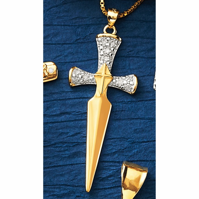 Diamond Cross Sword Pendant, , large