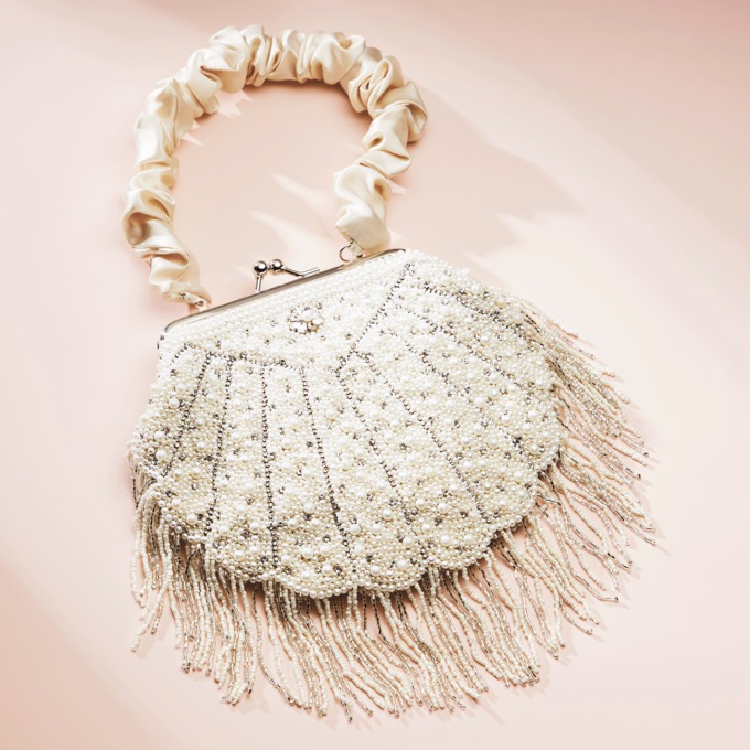 Pearl and Beaded Scalloped Bag, , large