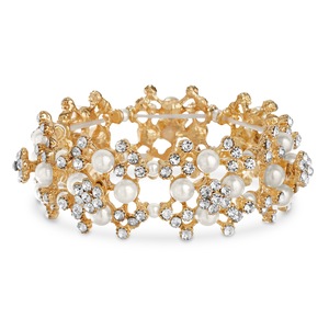 Faux-Pearl & Crystal Stretch Bracelet, , large