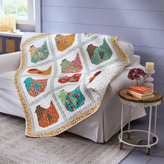 Quilted Patchwork Chicken Throw, , large