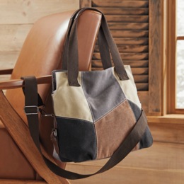 Patchwork Canvas Satchel, , large