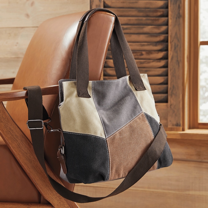 Patchwork Canvas Satchel, , large