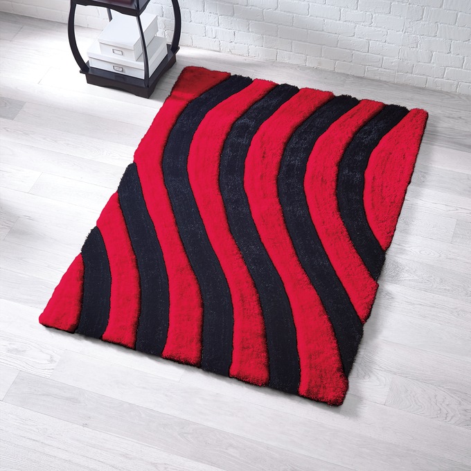 Wavy Shag Rug, Red Black, large
