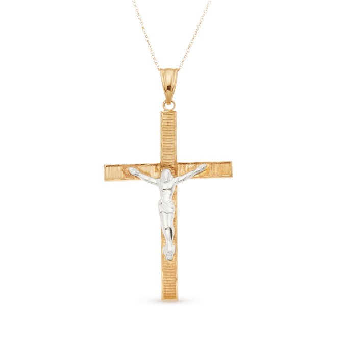 14K Two-Tone Gold Crucifix Pendant, , large
