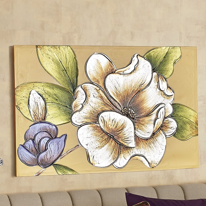 Metallic White Flower Canvas, , large