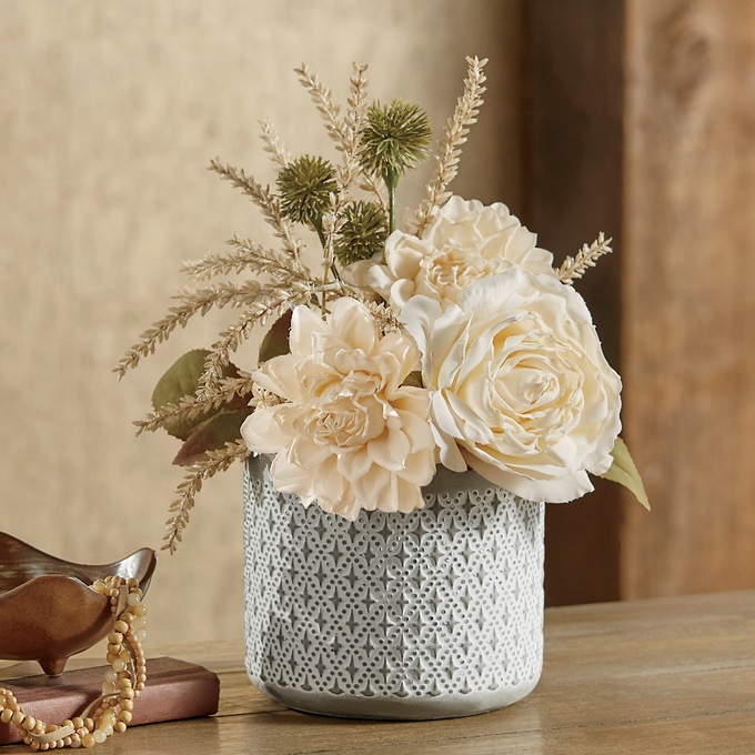 Potted Faux Cream Florals, , large