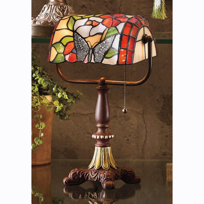 Stained Glass Floral Butterfly Reading Light, , large