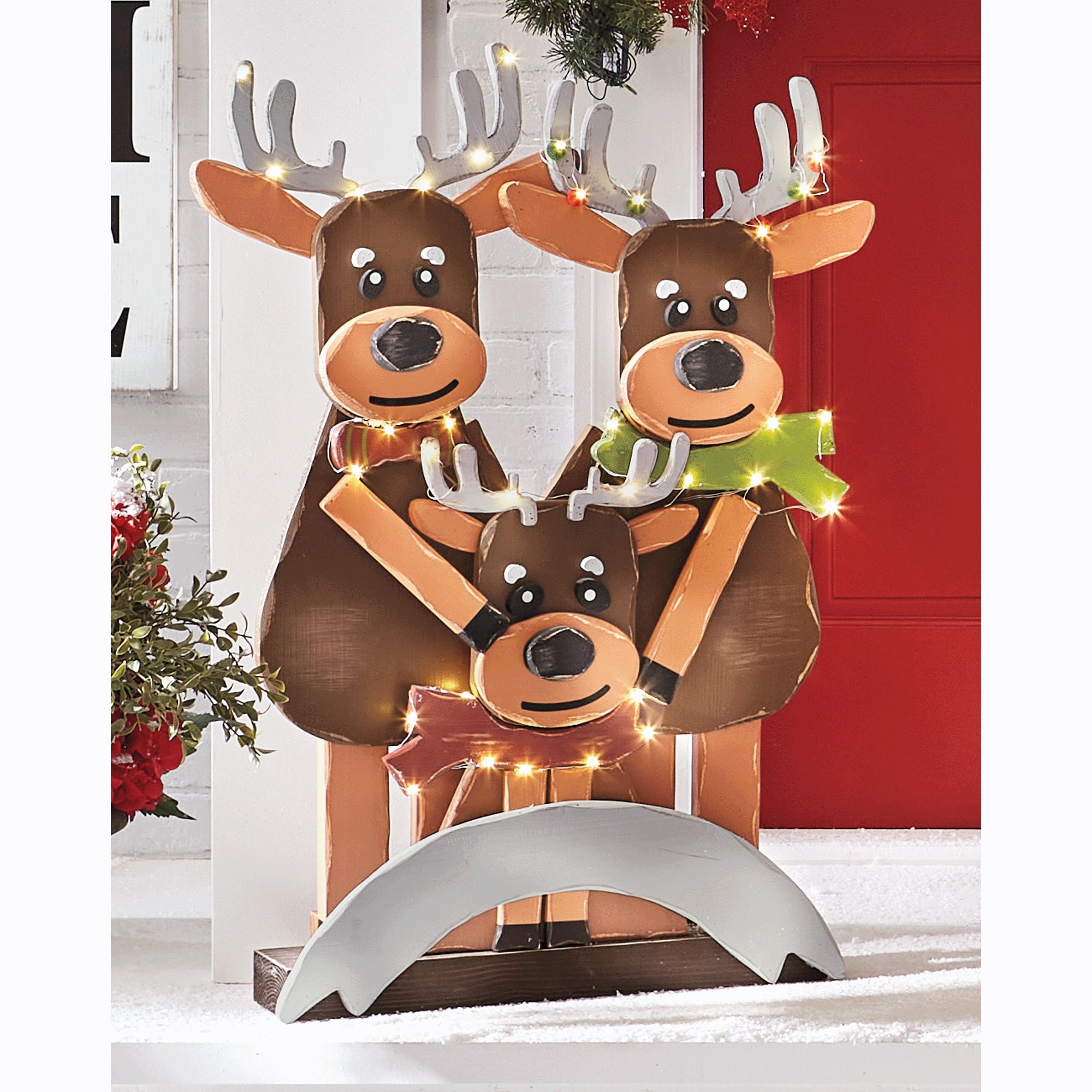 Chunky Wood Welcome Reindeer Family, , large