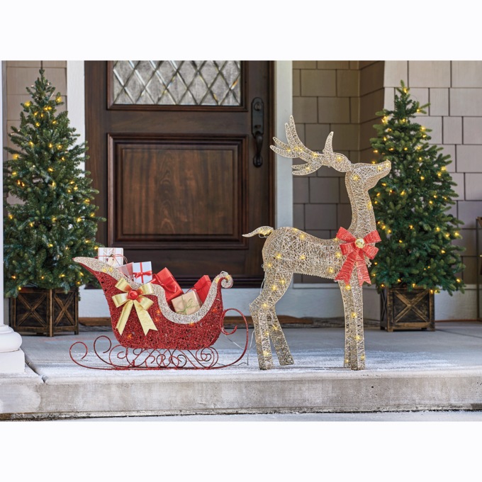 Glitter Reindeer and Sled Lawn Décor, , large