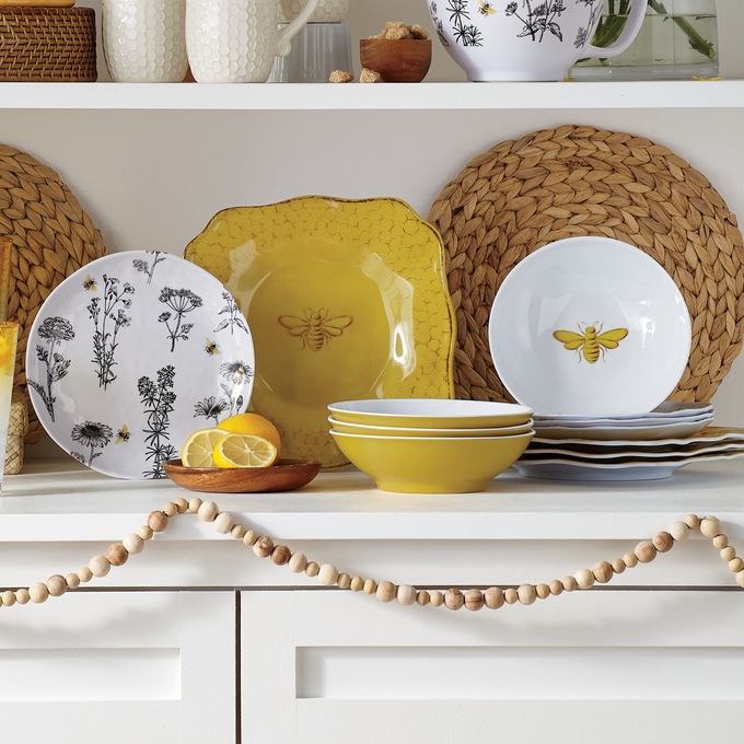 12-Piece Floral Bee Melamine Dinnerware Set, , large