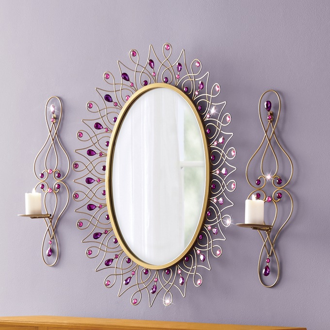 Julianna Jeweled Wall Mirror & Sconces, , large