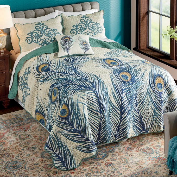 Peacock Script Bedspread Sham And Accent Pillow Seventh Avenue