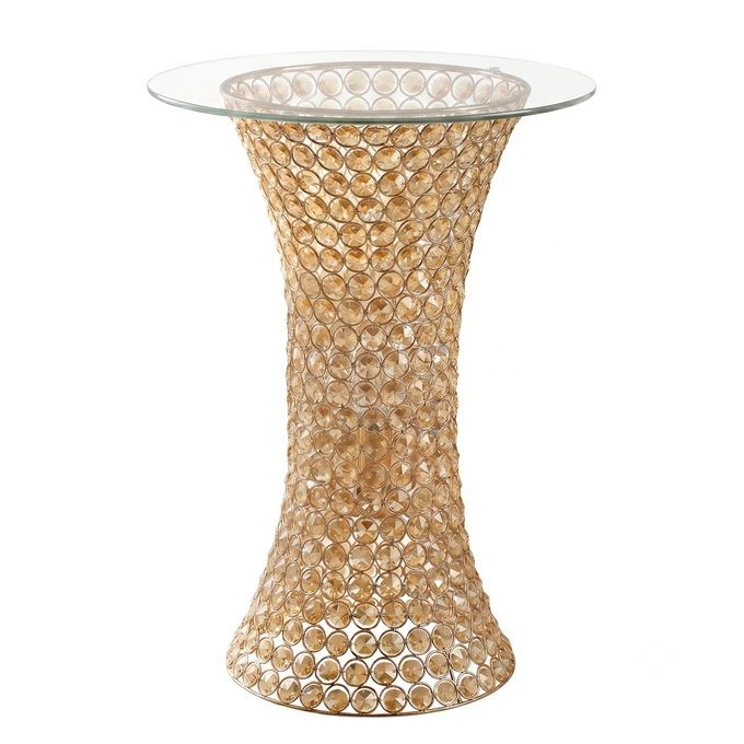 Crystal Beaded Lit Accent Table with Glass Top, , large