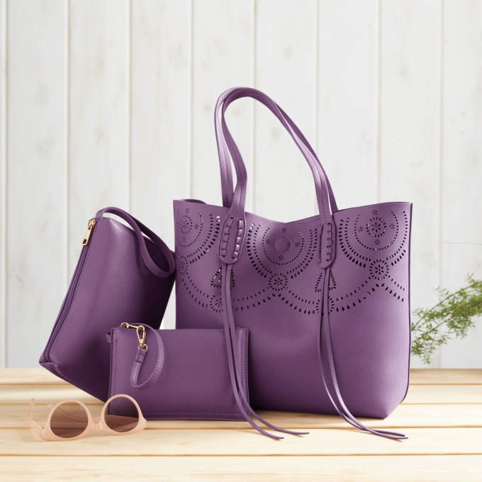 Camille Faux Leather Tote, Purple, large